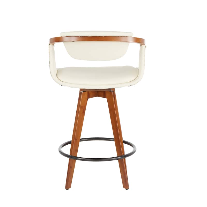 Oracle Mid-Century Modern Counter Stool in Faux Leather & Walnut Wood