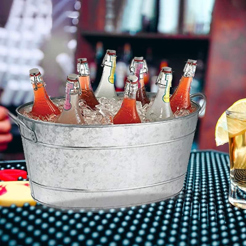 Lola 23 Inch Beverage Tub, Galvanized Antique Silver Steel, 2 Handles - 8' x 11'