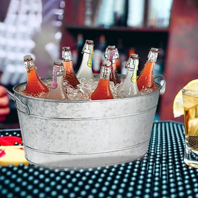 Lola 23 Inch Beverage Tub, Galvanized Antique Silver Steel, 2 Handles - 8' x 11'