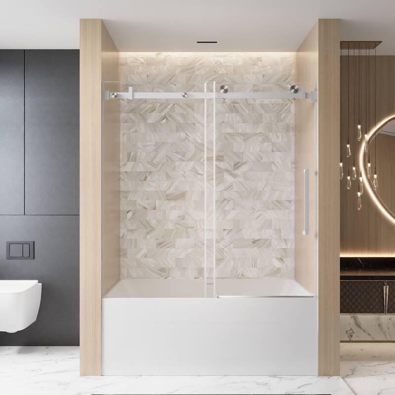 60 "W x 60" H Frameless Single Sliding Shower Door with Stainless Steel Handle - 60'' x 0.38'' x 60''