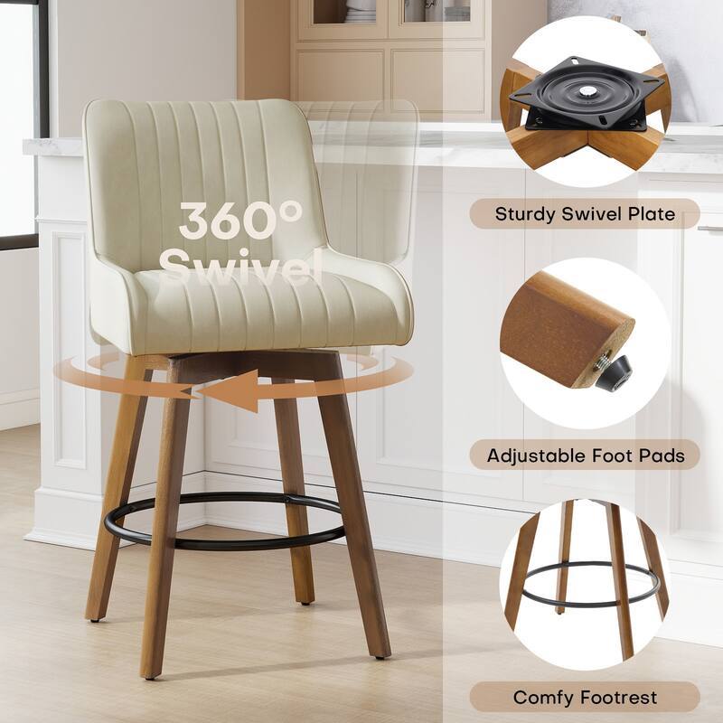 26" Upholstered Counter Height Swivel Bar Stool with Solid Wood Legs - 38.8"H x 20.5"W x 21.7"D