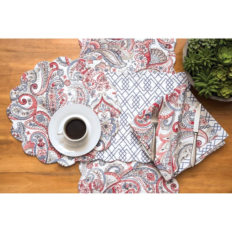 20" x 20" Claiborne Napkin Set of 6 Red and Blue Paisley Pattern Cotton Machine Washable - 20" x 20"