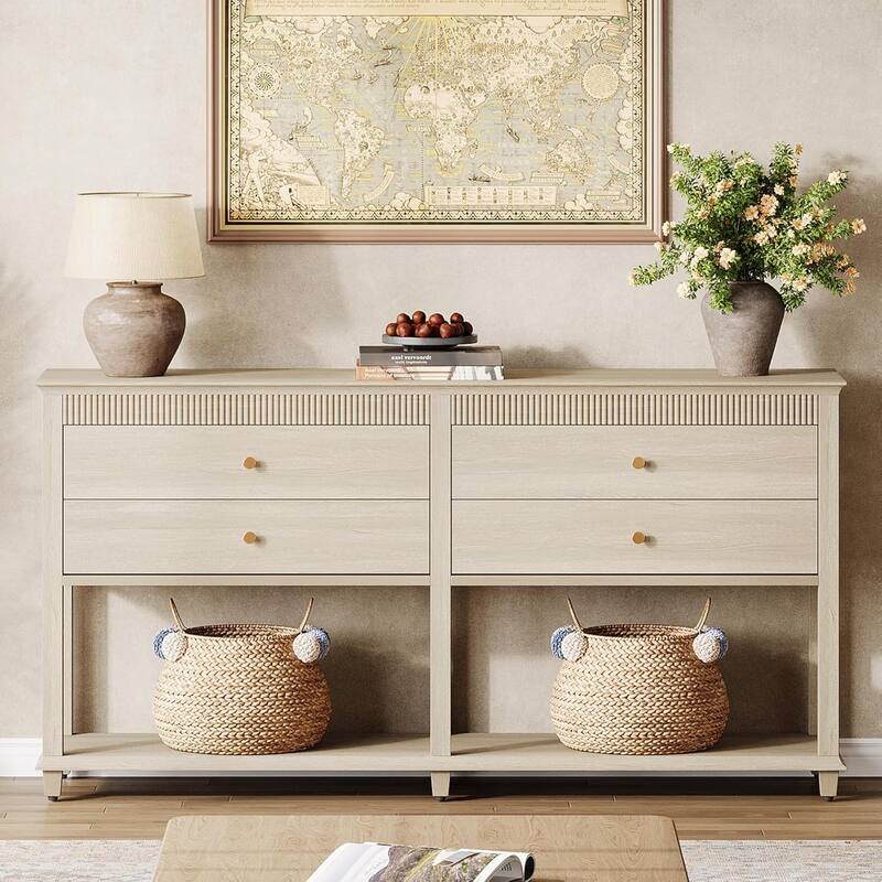 63 Inch Farmhouse Sideboard Buffet Cabinet with Storage and 2 Drawers - 63" W × 14.6" D × 33.5" H