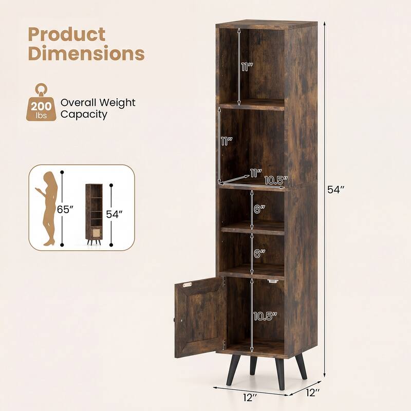 Gymax 6-Tier Tall Narrow Bookcase w/ Adjustable Shelf & Boho Style