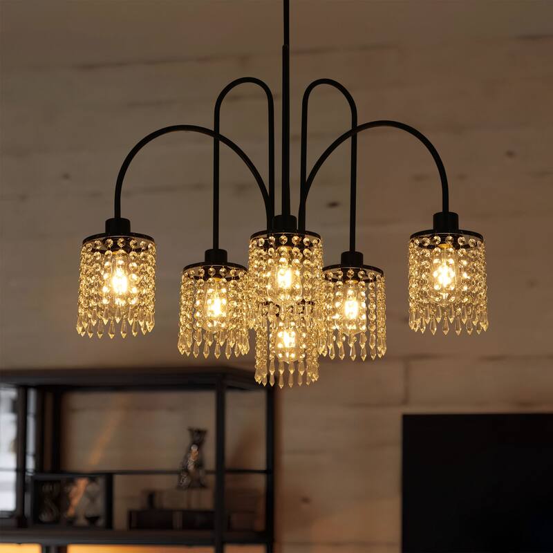 6/8-Light Modern Black Linear Sputnik Crystal Chandelier for Dining Room