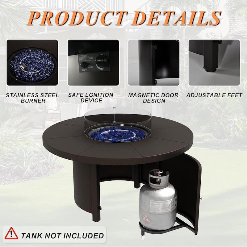 Metal 7 Piece Outdoor Dining Set with Round Fire Pit - 6Chairs + RoundFirepit