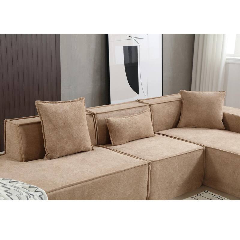 129.5'' Minimalist Modular L-Shaped 4-Seat Sofa Set with Chaise