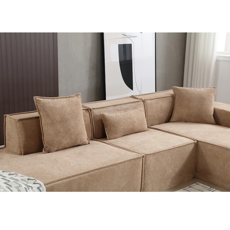 129.5'' Minimalist Modular L-Shaped 4 Seater Sectional Sofa Set with Chaise, Versatile Free-Combination Design