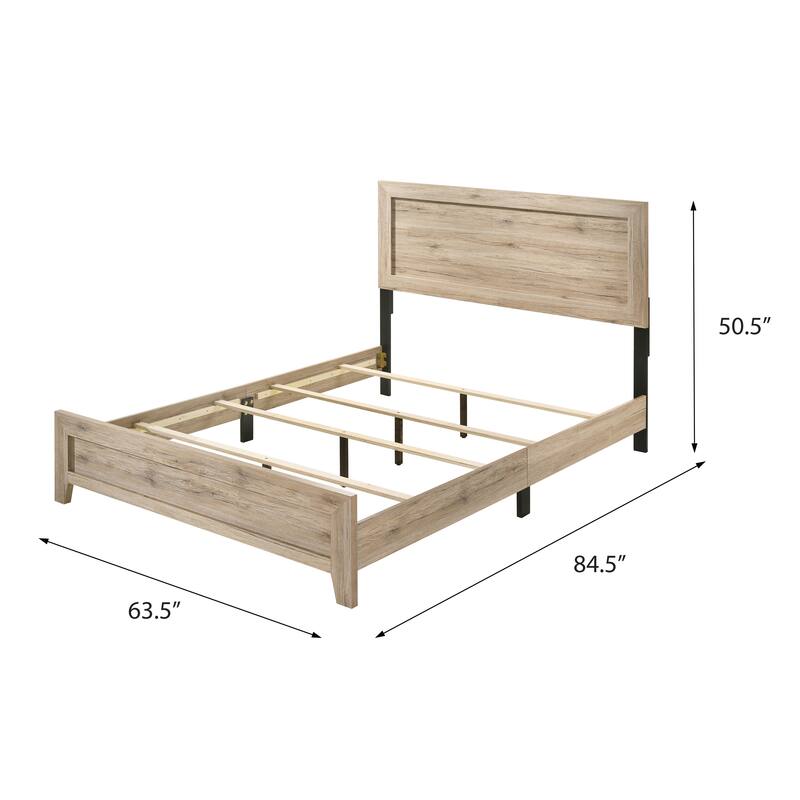Queen Size Wood Panel Bed Frame with Tapered Legs and Box Spring Required