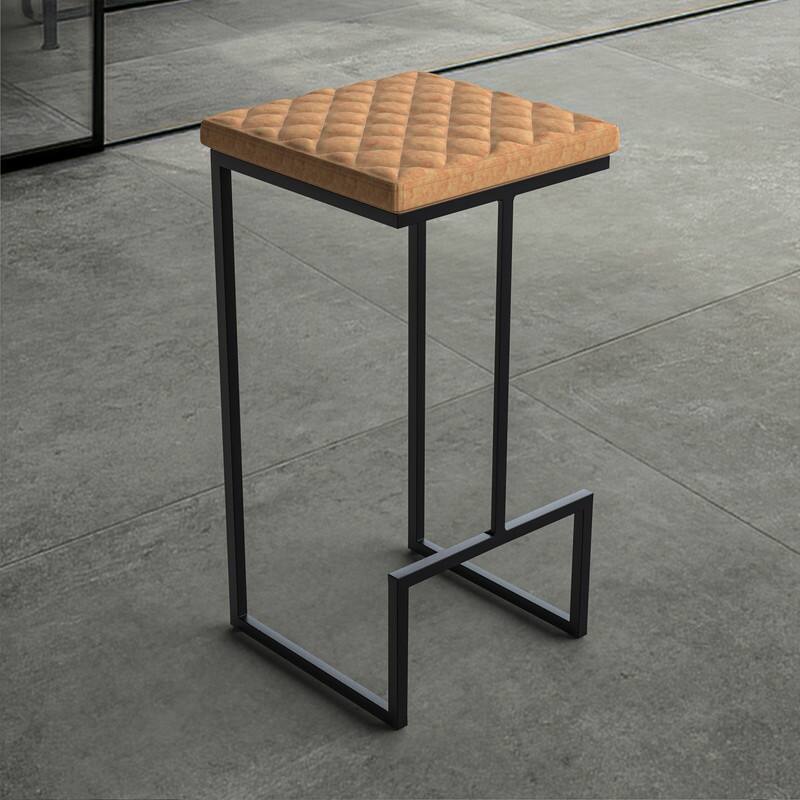 Quincy Leather Quilted Counter Height Barstool (Set of 2) with Upholstered Square Seats & Footrest for Home Bar & Kitchen