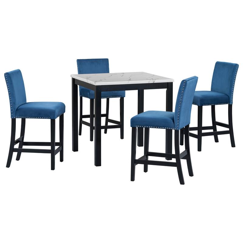5-piece Counter Height Dining Table Set with One Faux Marble Top