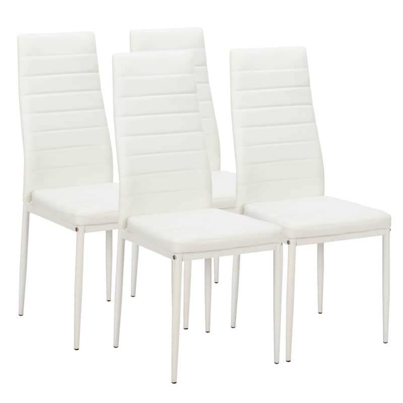 Modern Tempered Glass Table and Upholstered Chair 5-piece Dining Set - White02 Chairs