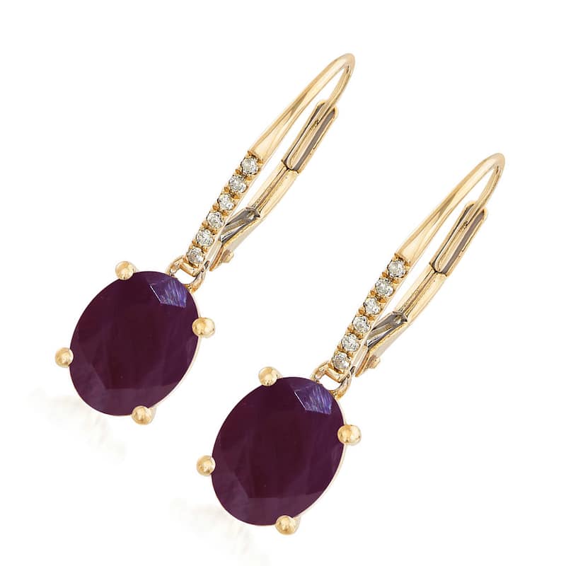 14Kt Yellow Gold Indian Ruby and Diamond Dangle Earrings