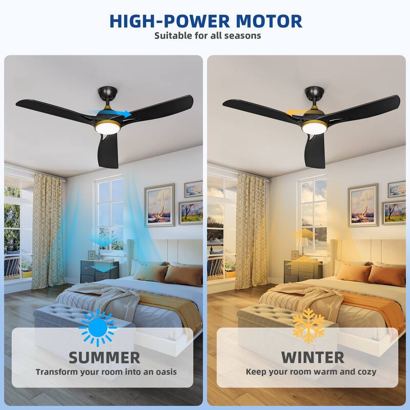 Moasis 56"ack Gold Ceiling Fan 3-Blade Modern Smart Reversible Ceiling Fan