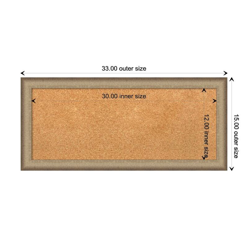 Elegant Brushed Narrow Framed Natural Corkboard Bulletin Board - Elegant Brushed Bronze Narrow - Board Size 30x12