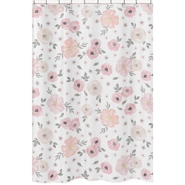 slide 2 of 5, Sweet Jojo Designs Blush Pink, Grey and White Watercolor Floral Collection Bathroom Fabric Bath Shower Curtain