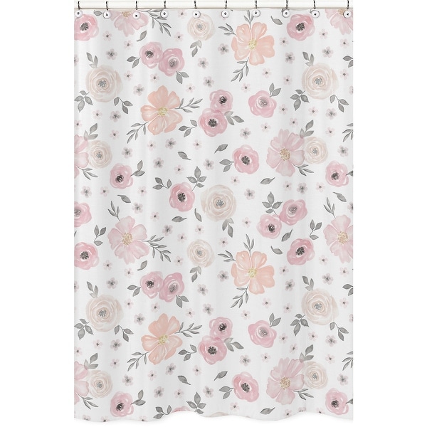 Sweet Jojo Designs Blush Pink Grey and White Watercolor Floral Collection Bathroom Fabric Bath Shower Curtain Bed Bath Beyond 19203034