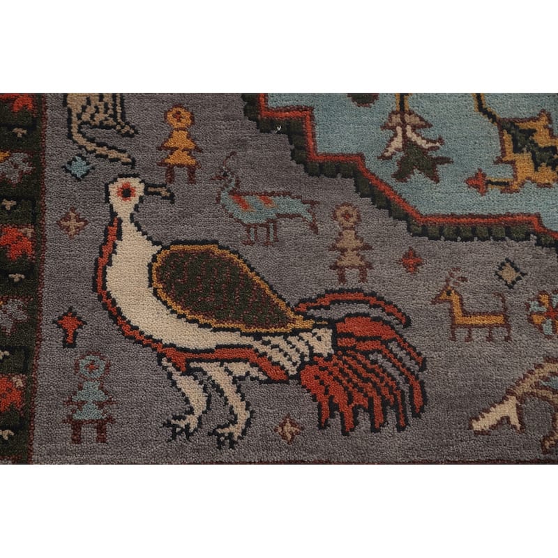 Animal Pictorial Ziegler Indian Area Rug Hand-Knotted Wool Carpet - 8'0" x 9'10"