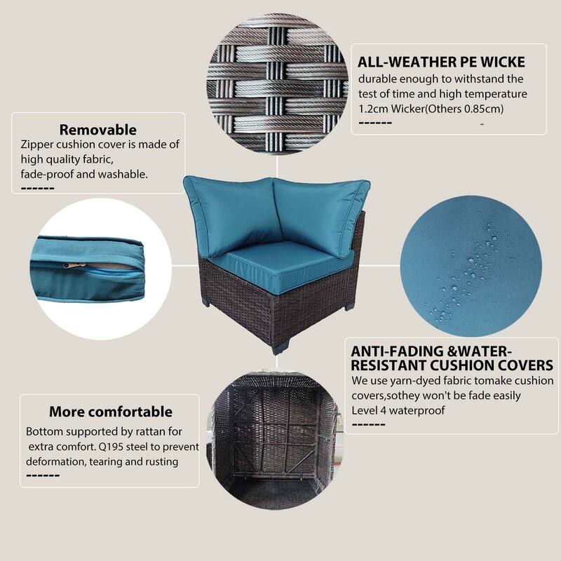 7-Piece PE Rattan Wicker Outdoor Patio Sectional Sofa Set with Cushions and Coffee Table