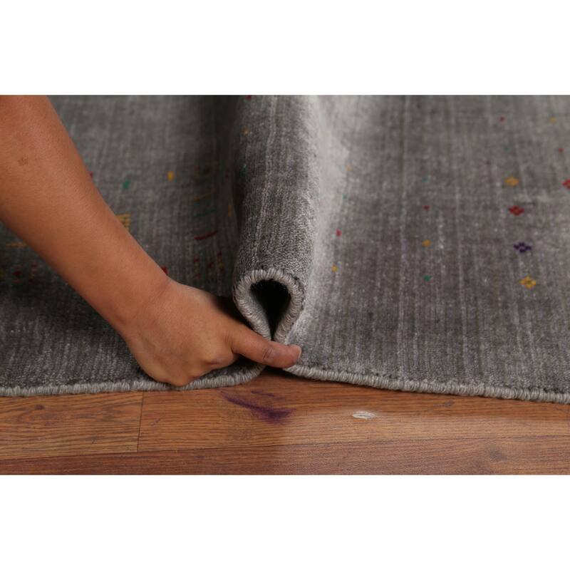 Striped Gabbeh Square Area Rug Handmade Gray Wool Carpet - 9'0"x 8'7"