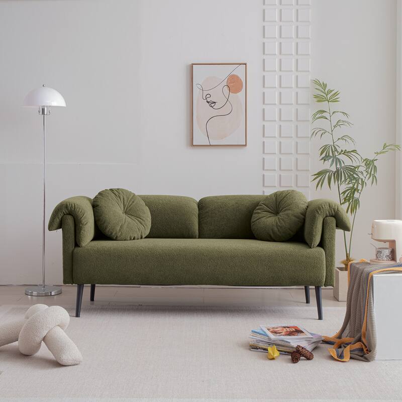 Faux Lamb Wool 68.5" Sofa with Stylish Throw Pillows, Small 2-Seater for Apartments, Living Rooms, and Bedrooms
