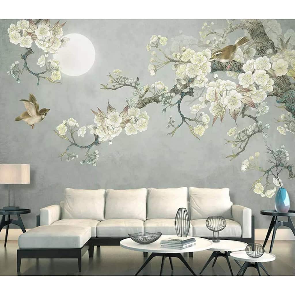 GK Wall Design Vintage Floral Plum Blossom Nightscape Removable Wallpaper