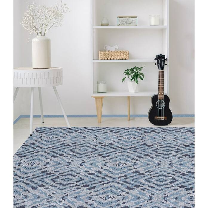 Handmade Emeralda Collection Blue/Gray Wool and Viscose Area Rug