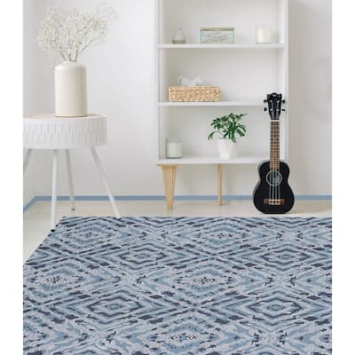 Handmade Emeralda Collection Blue/Gray Wool and Viscose Area Rug