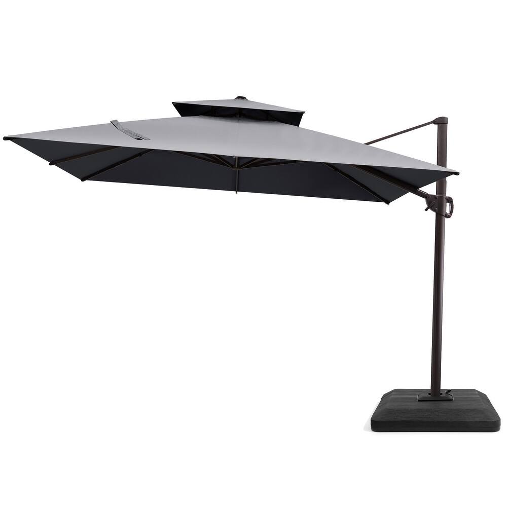 Pellebant 11 ft Patio Cantilever Offset Umbrella Double Top with Base