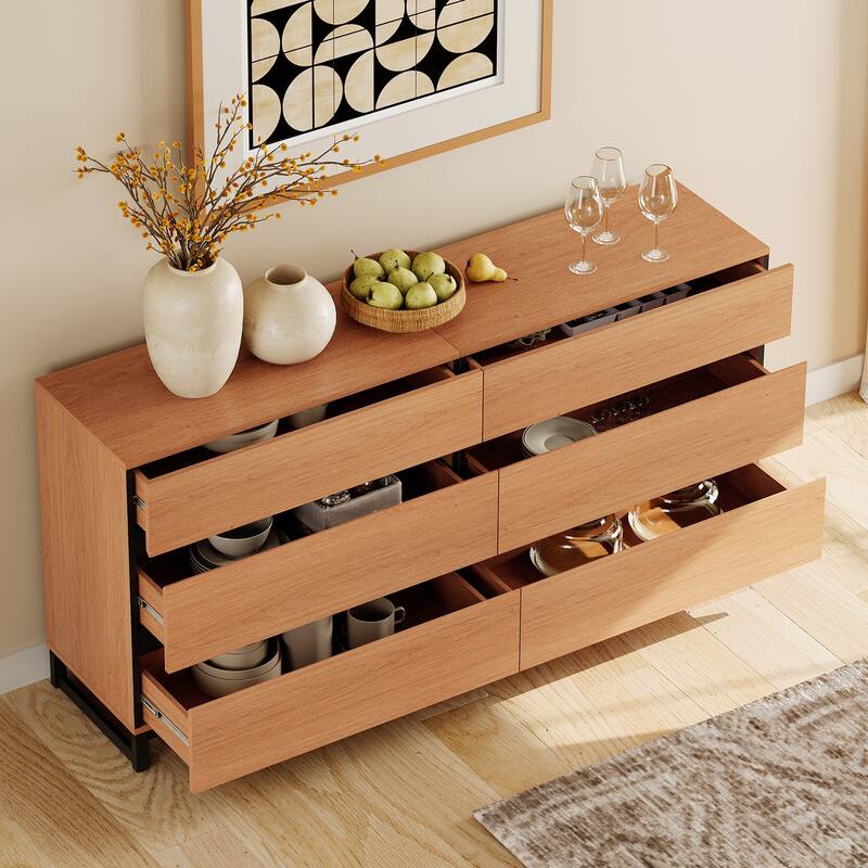Dresser for Bedroom, Closet Organizers and Storage, Chest of Drawers with Metal Base, Modern Wood Dresser for Living Room