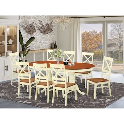 Dining Room Table Set 8 Chairs Oval Table Butterfly Leaf Linen White Finish