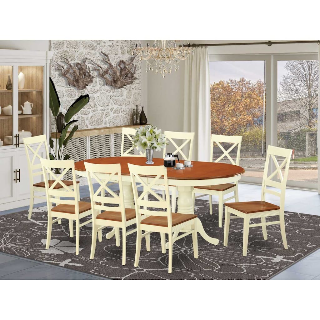 Dining Room Table Set 8 Chairs Oval Table Butterfly Leaf Linen White Finish