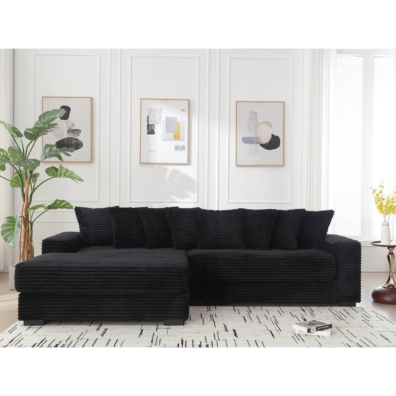 Oversized Corduroy Corner Sofa, L-Shaped Sectional with Left Chaise Daybed and 8 Pillows, Plush Armrests, Easy to Assemble