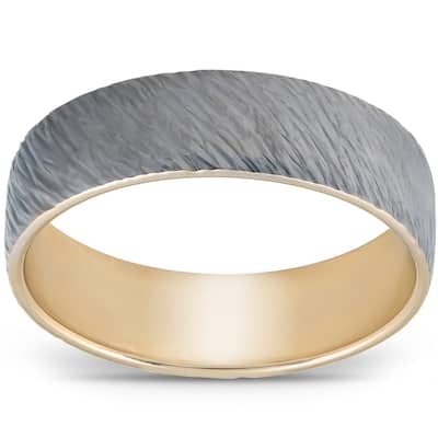 5mm Black & Yellow Gold Two Tone Ring Mens Wedding Band