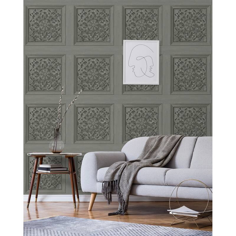 Fine Decor Albie Dark Grey Carved Panel Wallpaper