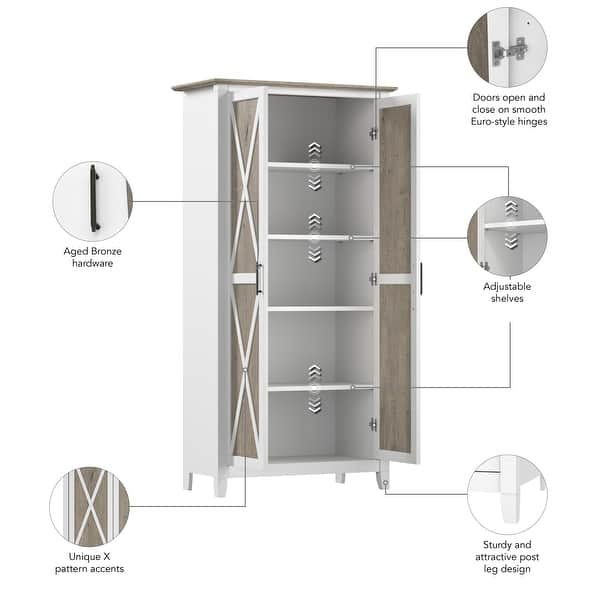 dimension image slide 0 of 6, Key West Tall Storage Cabinet with Doors and Shelves by Bush Furniture