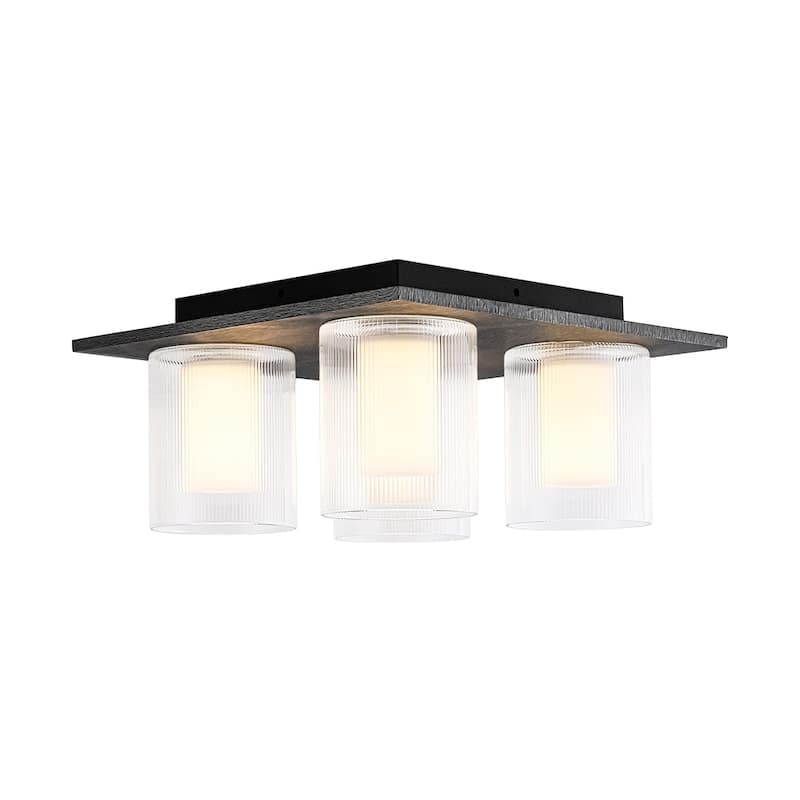 Minimalist 4-Light Dual-layered glass Square Dimmable LED Flush Mount - 13.8in