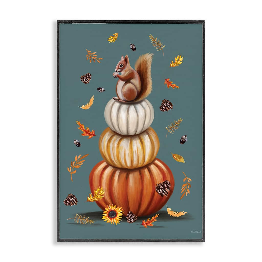 Stupell Squirrel Atop Pumpkin Stack Framed Giclee Art Design By Elizabeth Tyndall