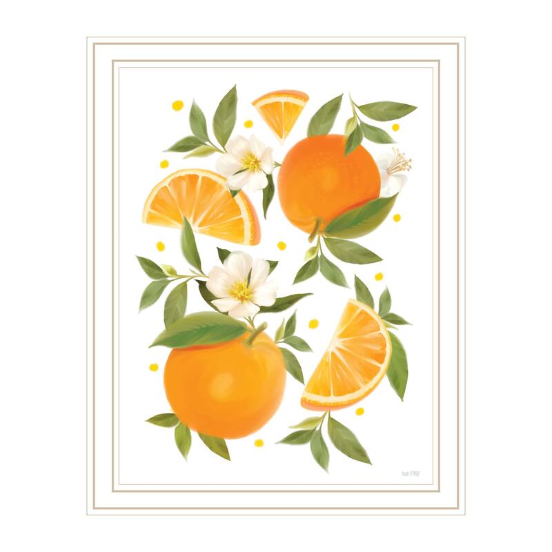 TrendyDecor4U Contemporary "Citrus Orange Botanical" Framed Print Wall Art - White