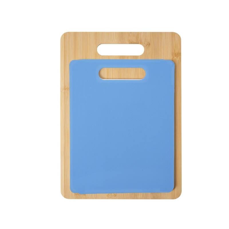 Dura Living 2-Piece Bamboo and Poly Cutting Board Set - Eco-Friendly Bamboo & Durable Poly Chopping Boards - Blue