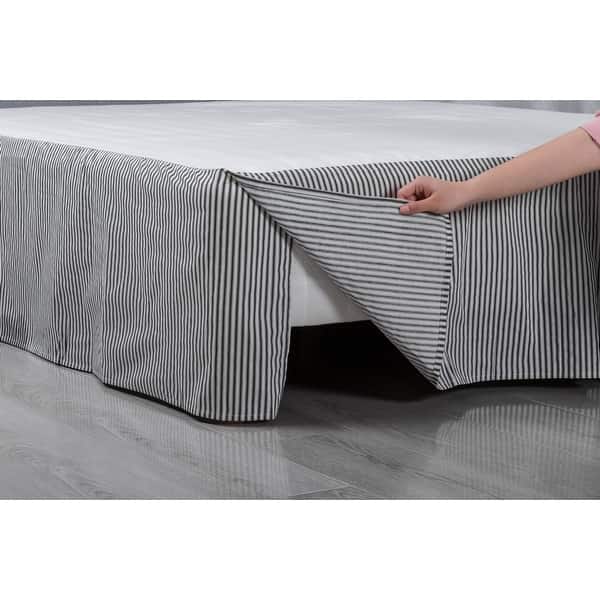 slide 2 of 3, WHOLINENS Cotton Tailored Bed Skirt Box Pleat Striped Full