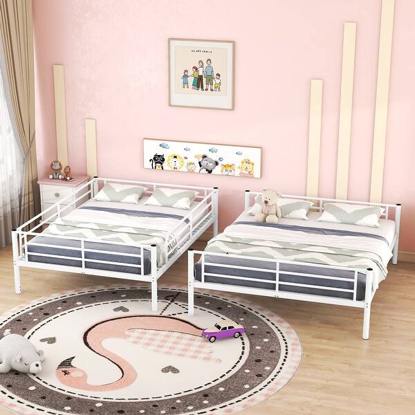 slide 2 of 11, Full XL Over Queen Bunk Bed,Versatile Metal Bed with Build-In Ladder White