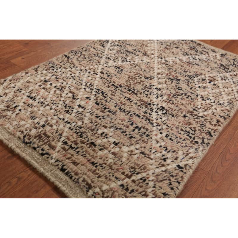 Moroccan Oriental Foyer Rug Handmade Beige Wool Carpet - 2'0"x 3'0"