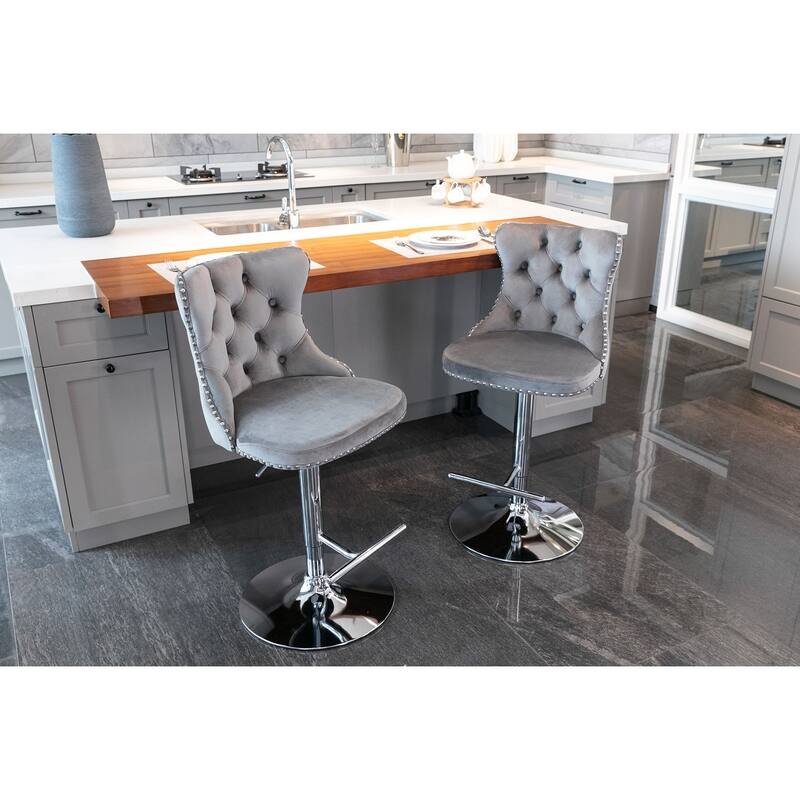 Velvet Swivel Barstools, Tufted Upholstered Dining Chair Set, Adjustable High Counter Chair, for Home Pub and Kitchen Island