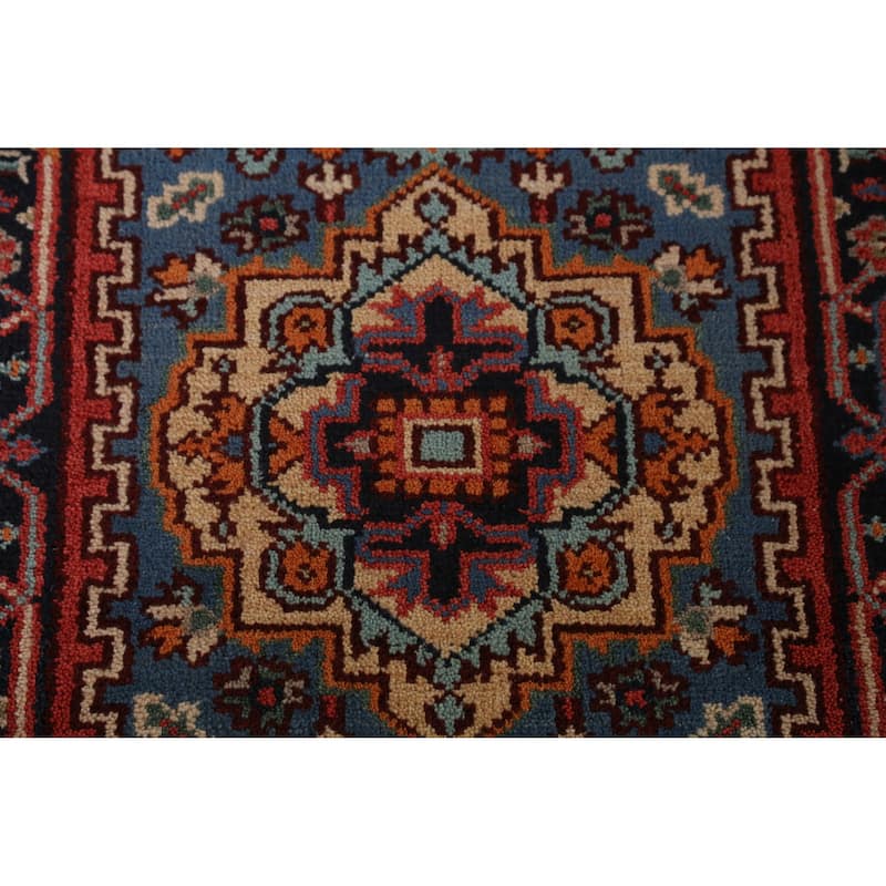 Geometric Heriz Serapi Runner Rug Hand-Knotted Wool Carpet - 2'7" x 7'10"
