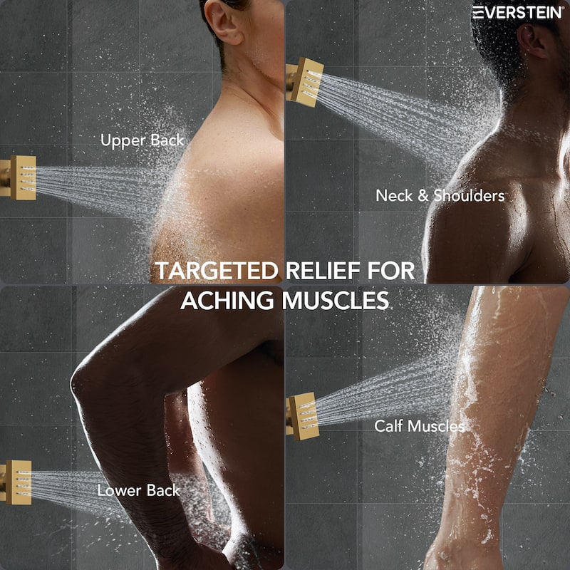 Shower System 12" Ceiling Rain Shower Head with 3-Way Thermostatic Faucet & Body Jets