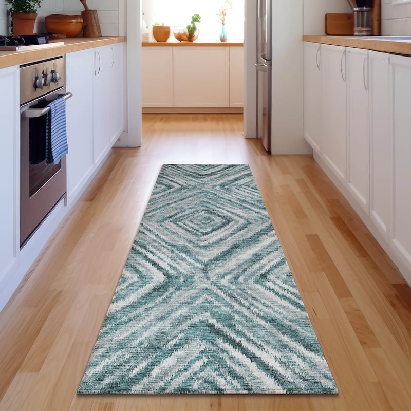 Premium Washable Super Soft Modern Diamond Mayfield Rug - Teal - 2' 3" x 7' 6" - Runner