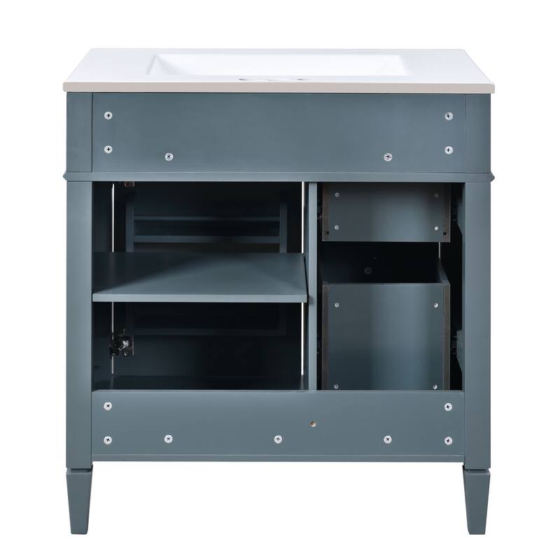 Modern 30" Bathroom Vanity with Ceramic Sink, 2 Drawers & Tip-Out Drawer for Bathroom Storage