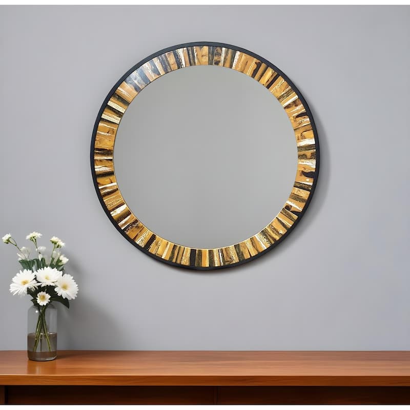 HomeRoots 32" Brown and Black Faux Stone Round Framed Accent Mirror - Brown and Black - 32' X '32' X '0.8 - Brown and Black - 32' X '32' X '0.8