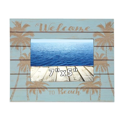 CoTa Global Aqua Blue Distressed Wood Palm 7X5 Photo Frame - 11 inches